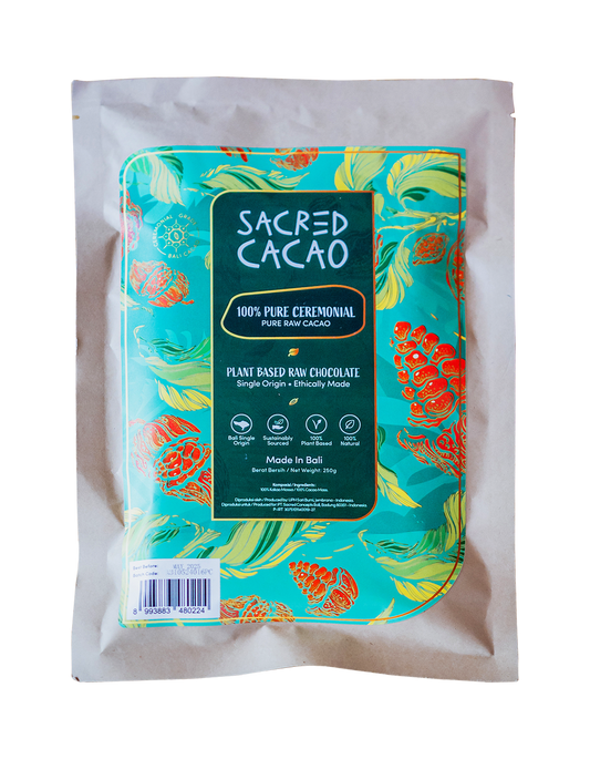 Packet of 100% pure ceremonial cacao chocolate.