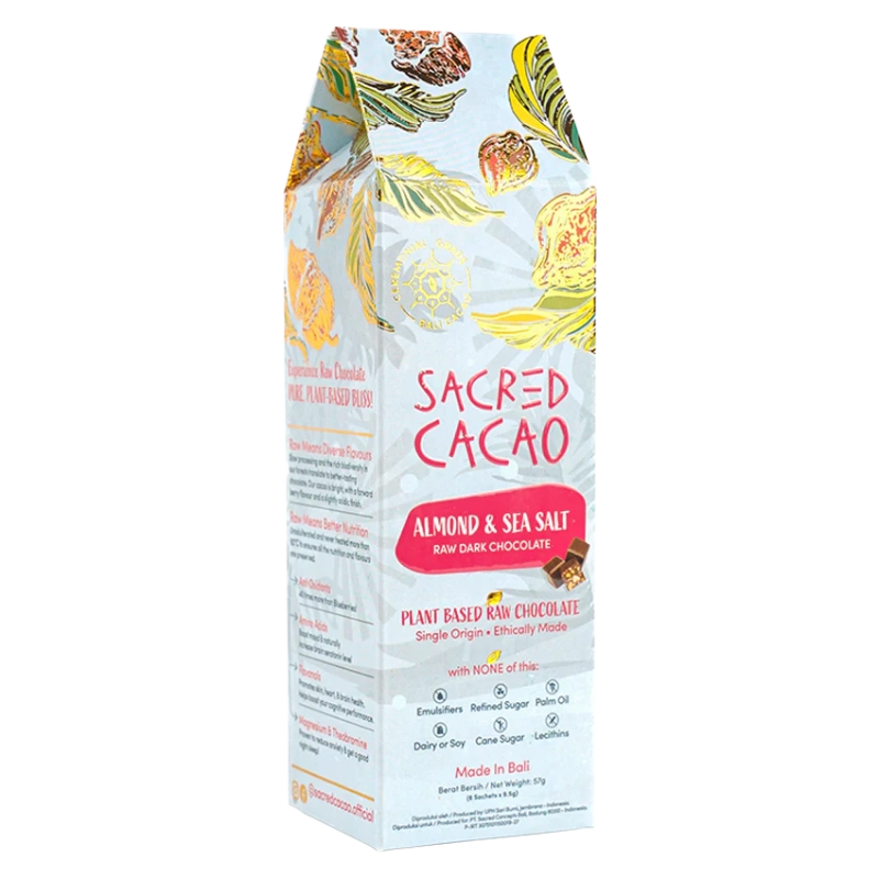 Carton of almond and sea salt cacao chocolate.