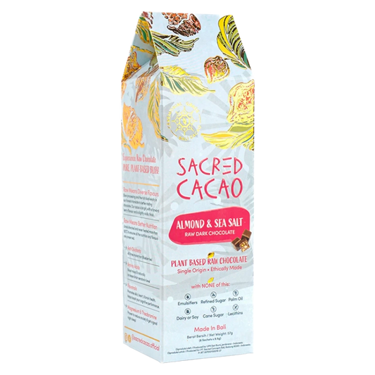 Carton of almond and sea salt cacao chocolate.