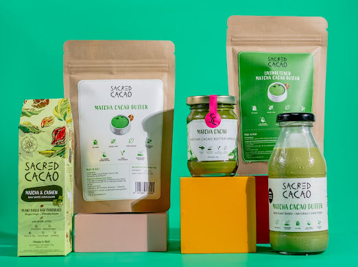 Collection of matcha cacao products.