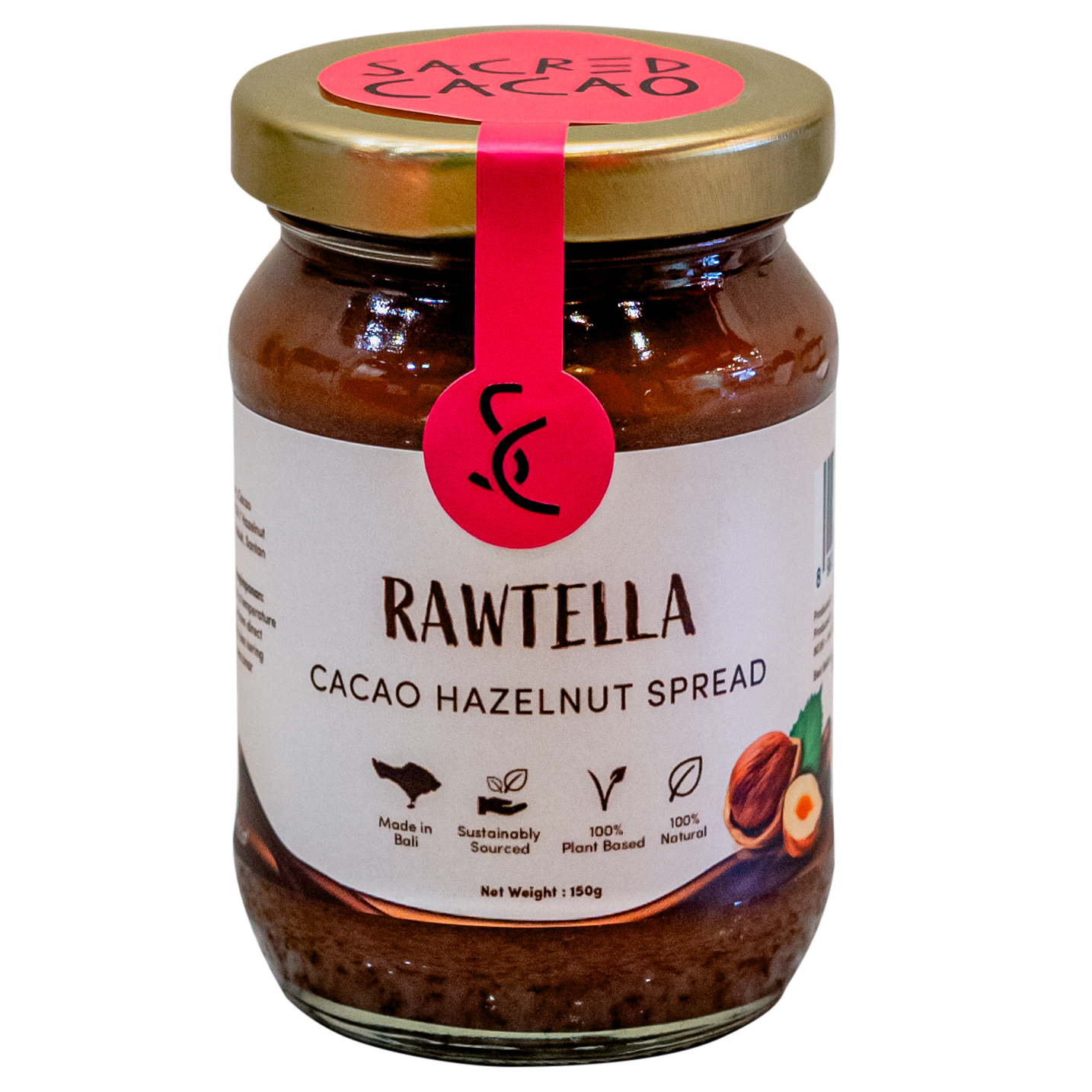 Jar of Rawtella cacao hazelnut spread.