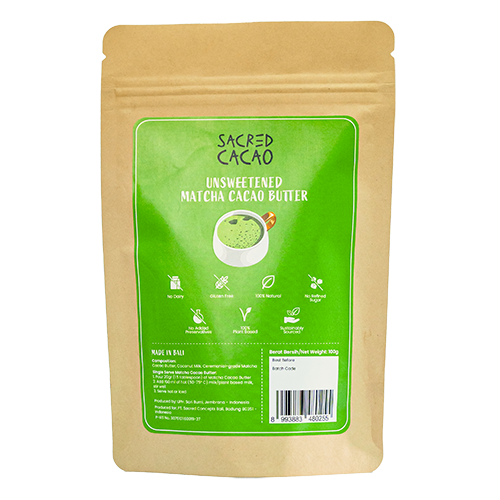 Packet of unsweetened matcha cacao butter.